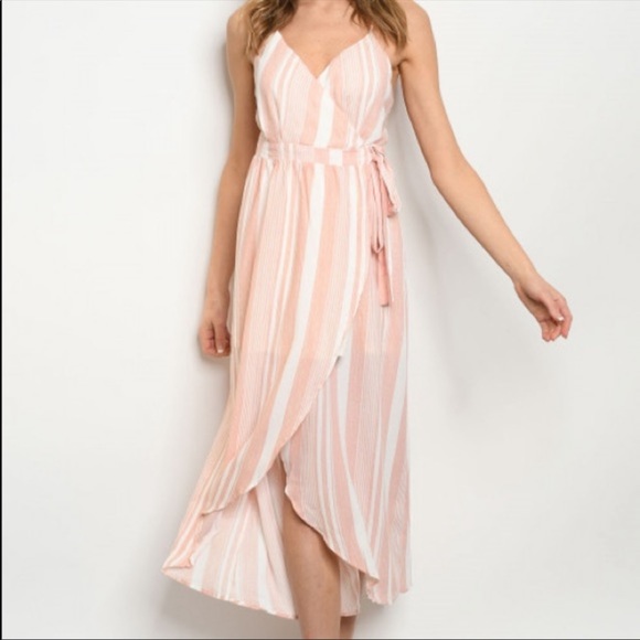 Pink, striped maxi dress with belt - Picture 3 of 4